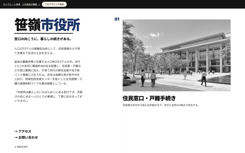 Swissテンプレートの表示例