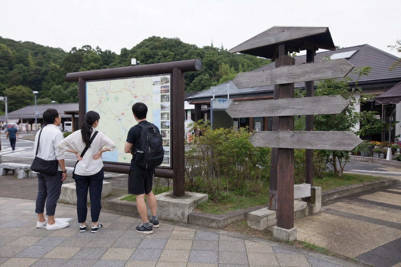 道の駅周辺の散策マップと案内サイン