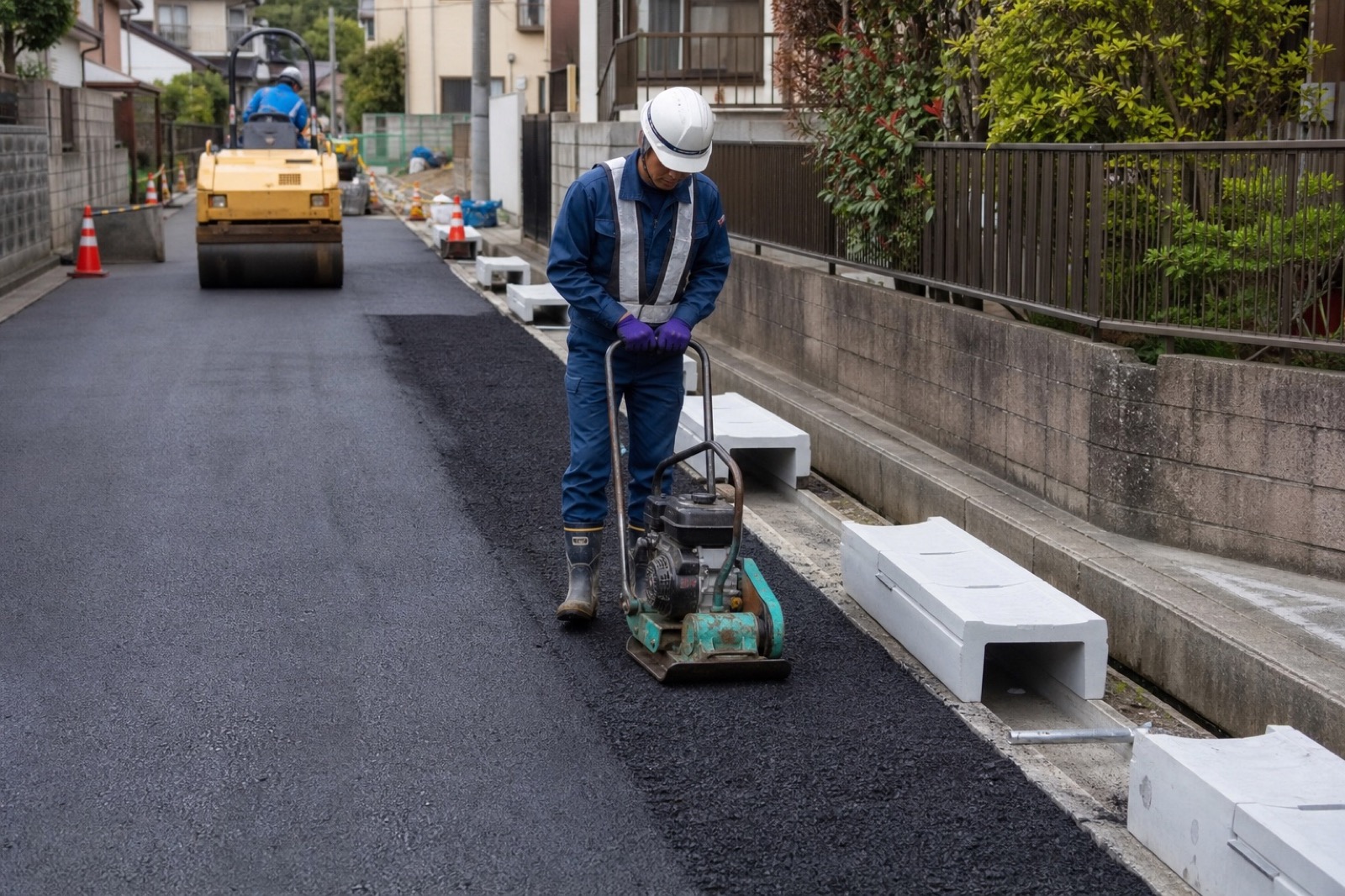 側溝整備を行う公共土木工事の現場