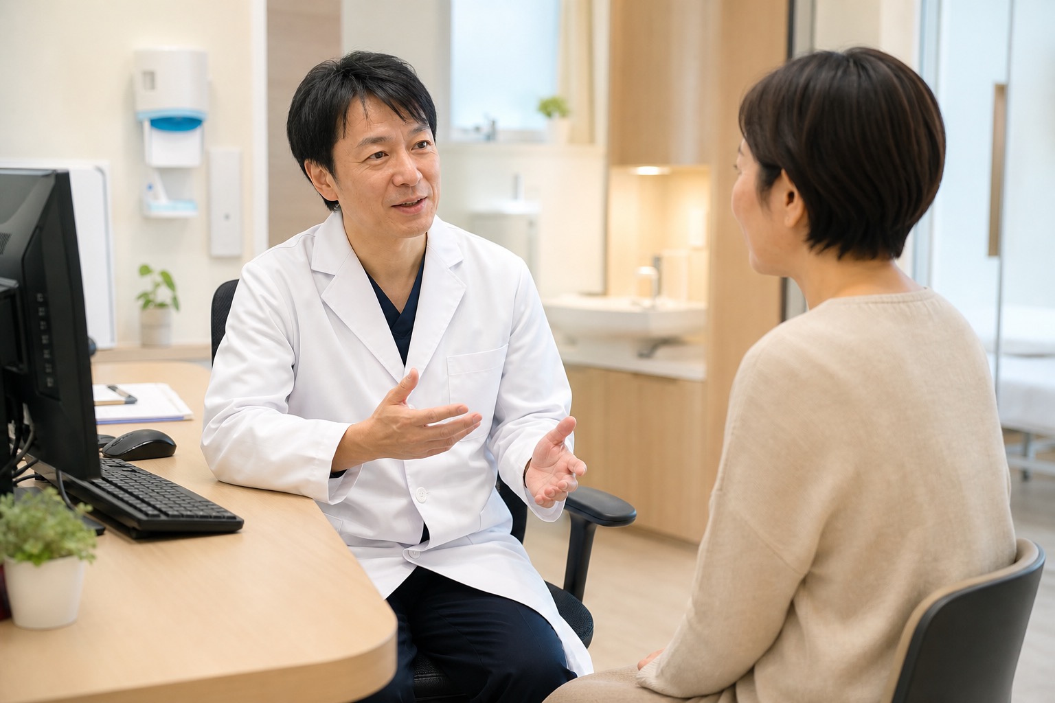 医師が患者宅で血圧を測定する様子