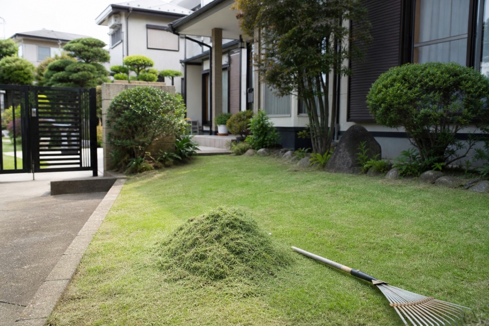 草刈り作業を終えた庭先